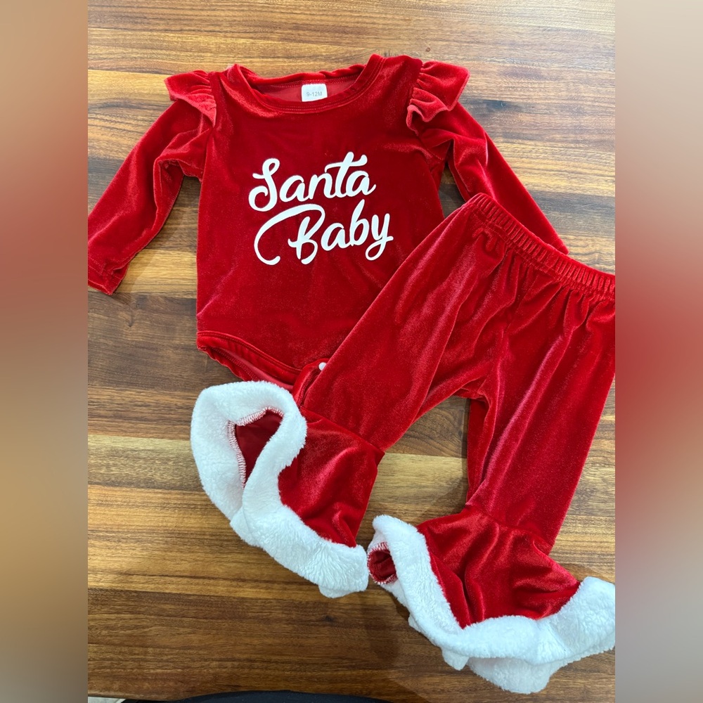 Red Santa Baby Outfit with White Trim